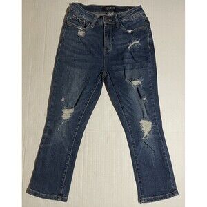 Judy Blue 1 / 25 Skinny Fit Capri Distressed Blue Jeans Denim